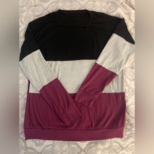 Black, Gray & Maroon Color Block Long Sleeve